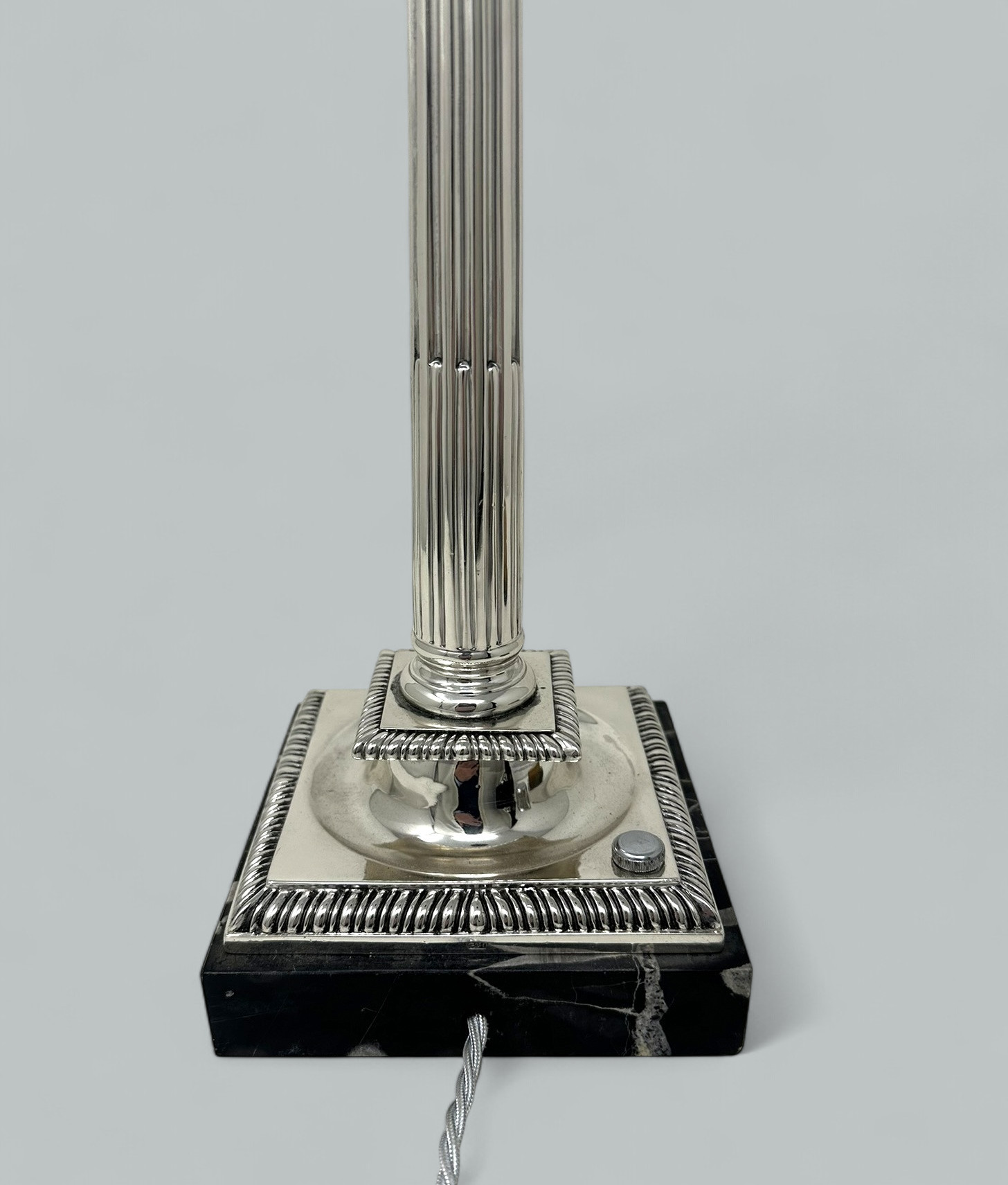 132. Antique Vintage English Sterling Silver Marble Corinthian Column Table Lamp 1900 - Image 7