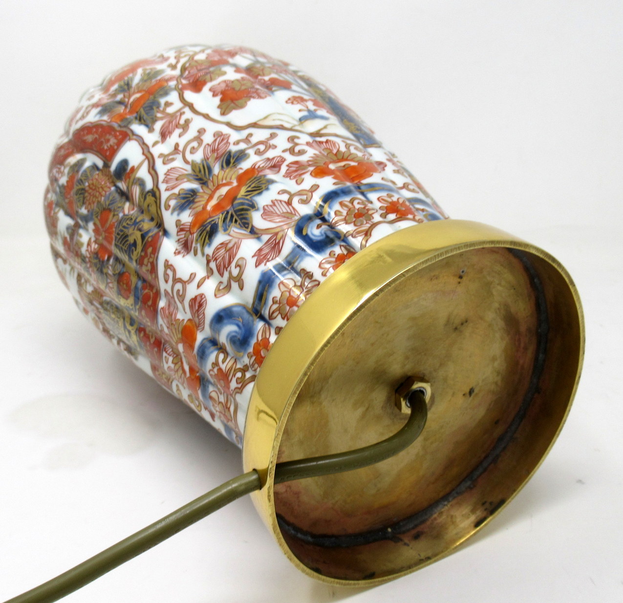 417. Antique Pair Japanese Chinese Imari Porcelain Ormolu Table Lamps Blue Red Gilt - Image 9