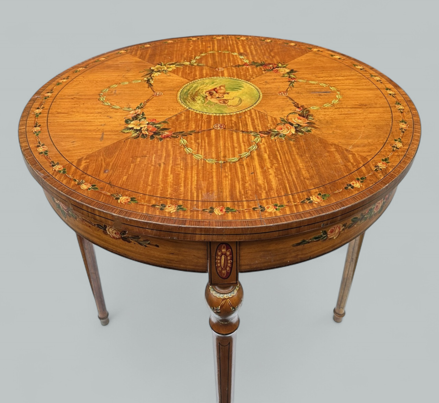 111. Antique Irish Painted Satinwood Edwardian Circular Occasional Table James Hicks - Image 3