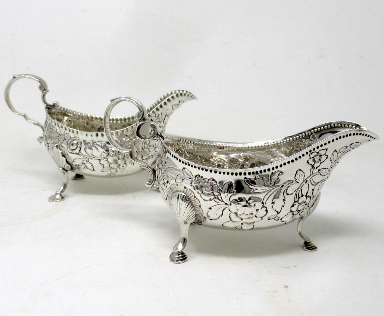 668. Rare Pair Irish Georgian Dublin Silver Sauce Gravy Boats Circa 1760 Matthew West - Image 3