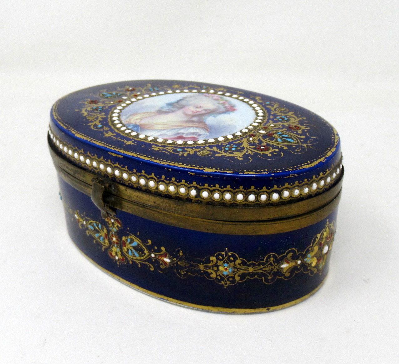 319. French Sevres Porcelain Hand Painted Jewlery Casket Ormolu Mounts Cobalt Blue - Image 5