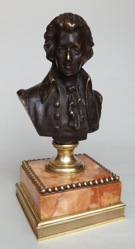 785. Fine Pair Grand Tour French Bronze Busts MOZART and BEETHOVEN Sienna Marble 19Ct - Image 3