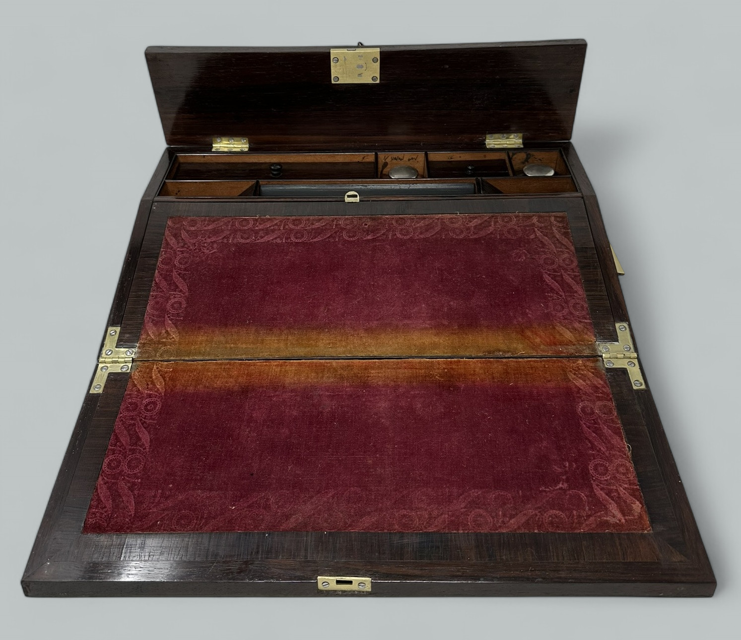 502. Antique French English Rosewood Brass Inlaid Boulle Writing Slope Box Desk 19thCt - Image 7