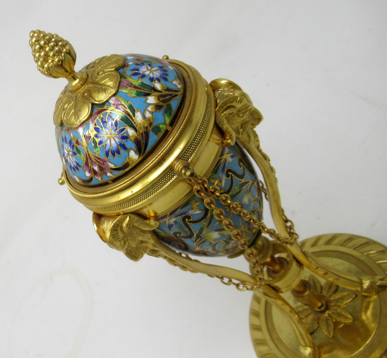 848. Antique Pair French Champlevé Enamel Ormolu Gilt Bronze Cassolettes Urns Vases - Image 7