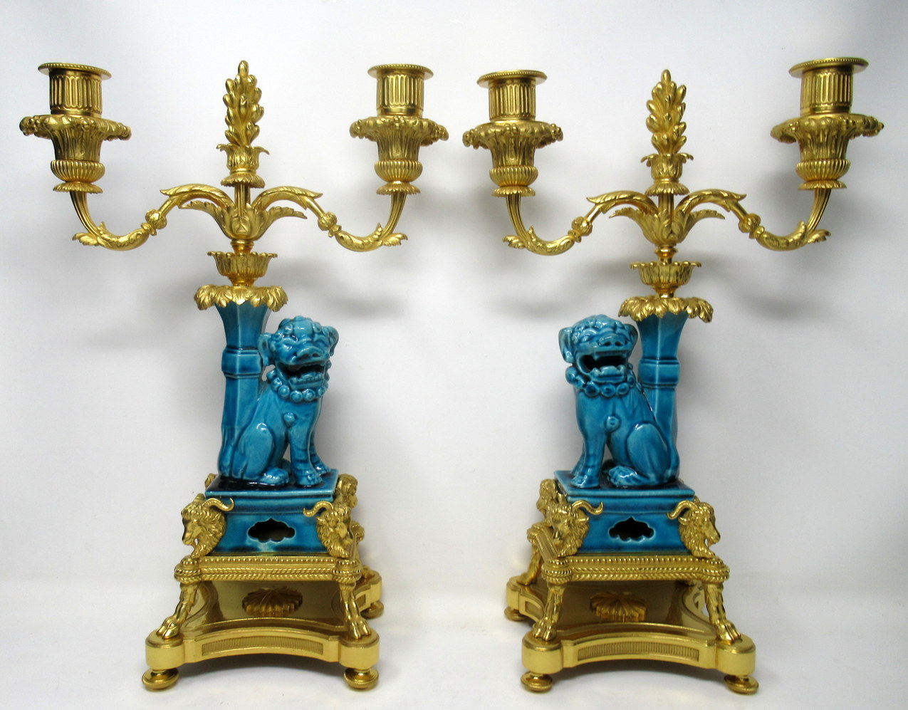 290. Pair French Ormolu Chinese Porcelain Twin Light Candelabra Kangxi 18th Century