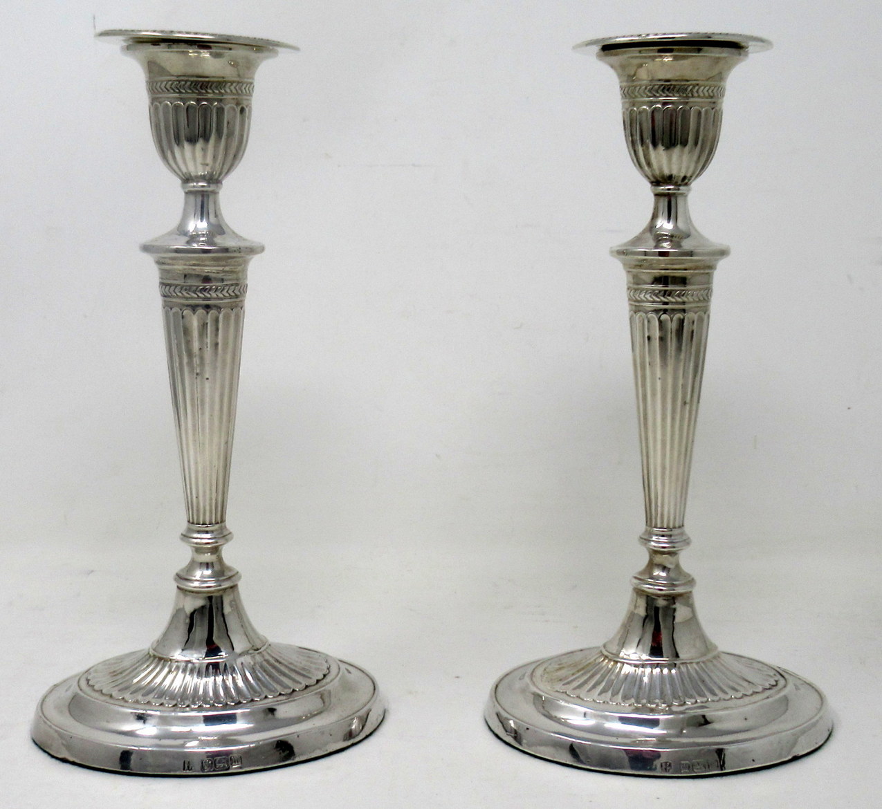 957. Antique Pair English Sterling Silver Candlesticks Candelabra Adams Style 1905 - Image 3