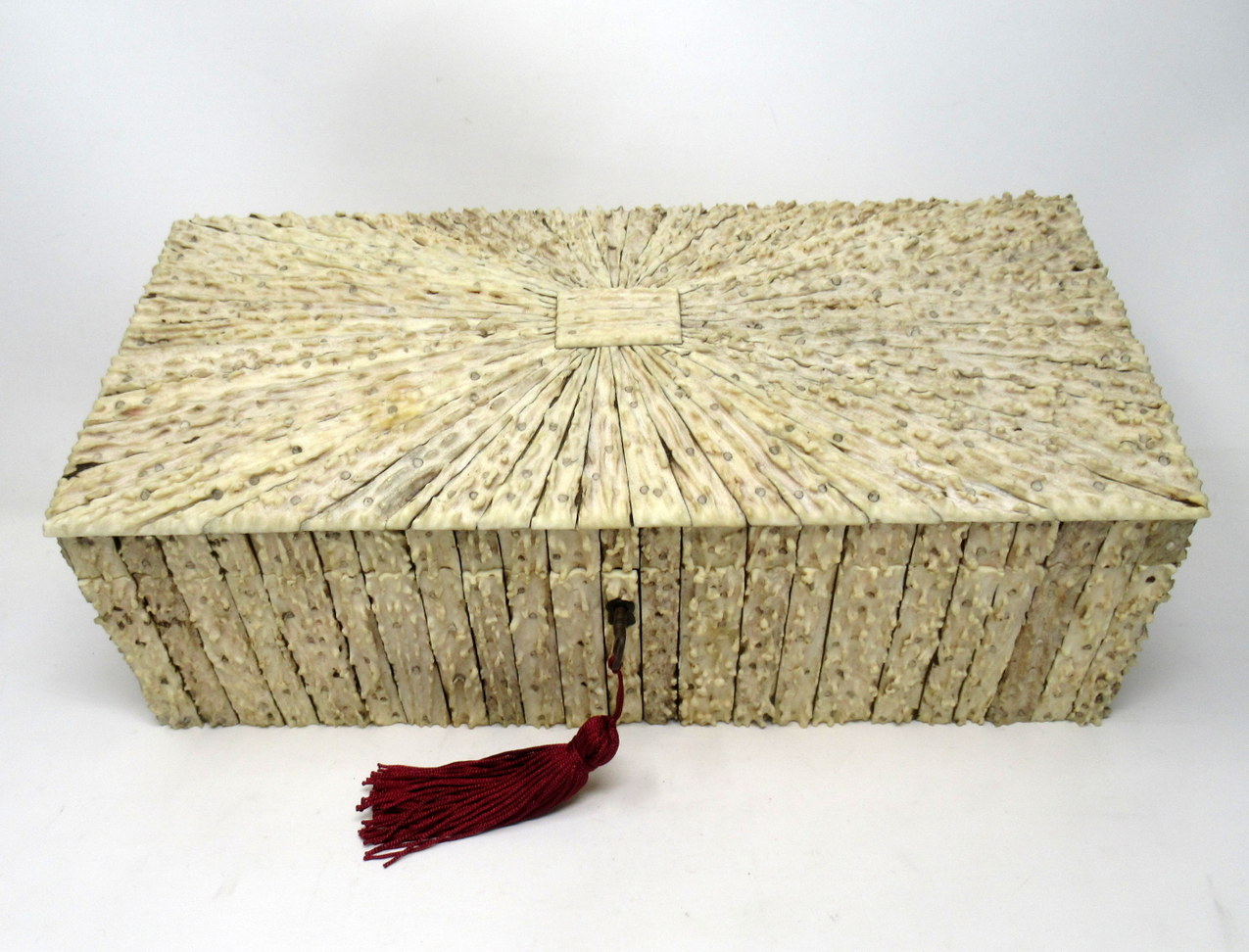 284. Antique Anglo Indian Vizagapatam Stag Antler Horn Sandalwood Document Box Casket - Image 2