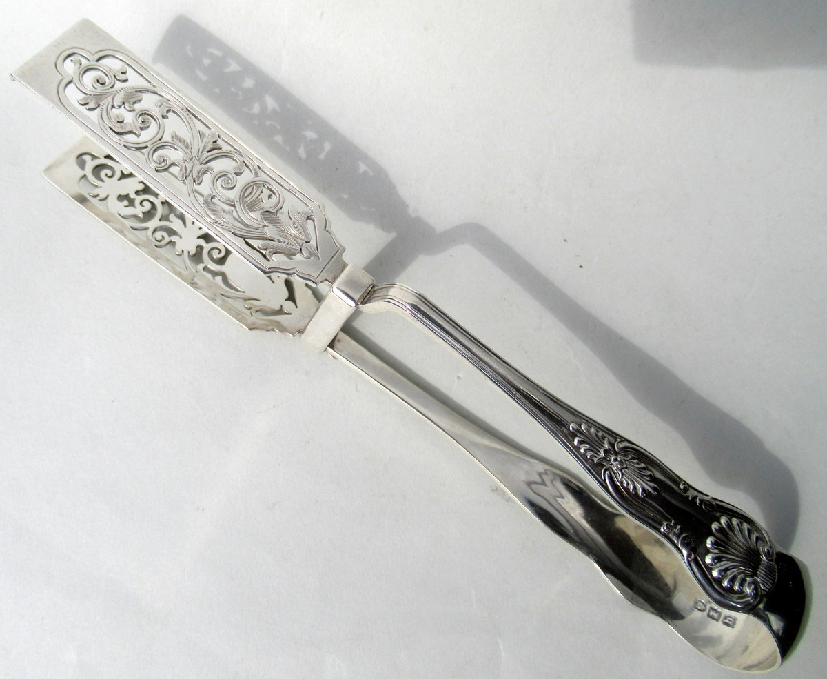 243. Superb Heavy Gauge Silver Asparagus Tongs William Hutton Sons London 1897
