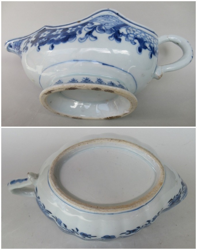 743. Rare Matched Pair Chinese Blue White Porcelain Sauce Boats 18th Ct - Image 4