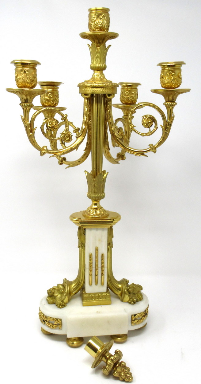 583. Fine Pair French Ormolu Statutory Marble Five Light Candelabra 19thCt - Image 3