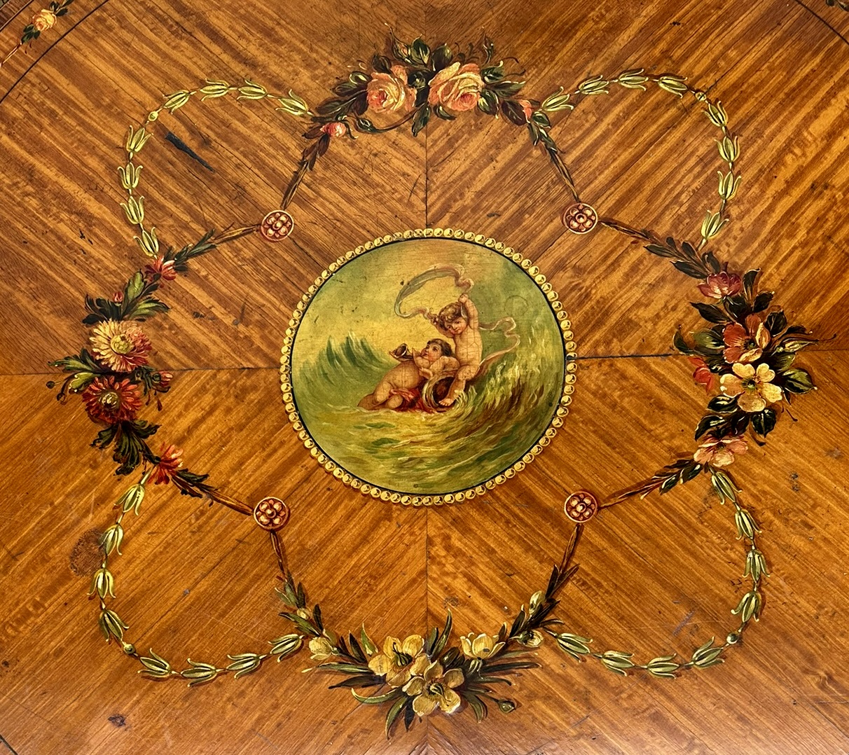 111. Antique Irish Painted Satinwood Edwardian Circular Occasional Table James Hicks - Image 6