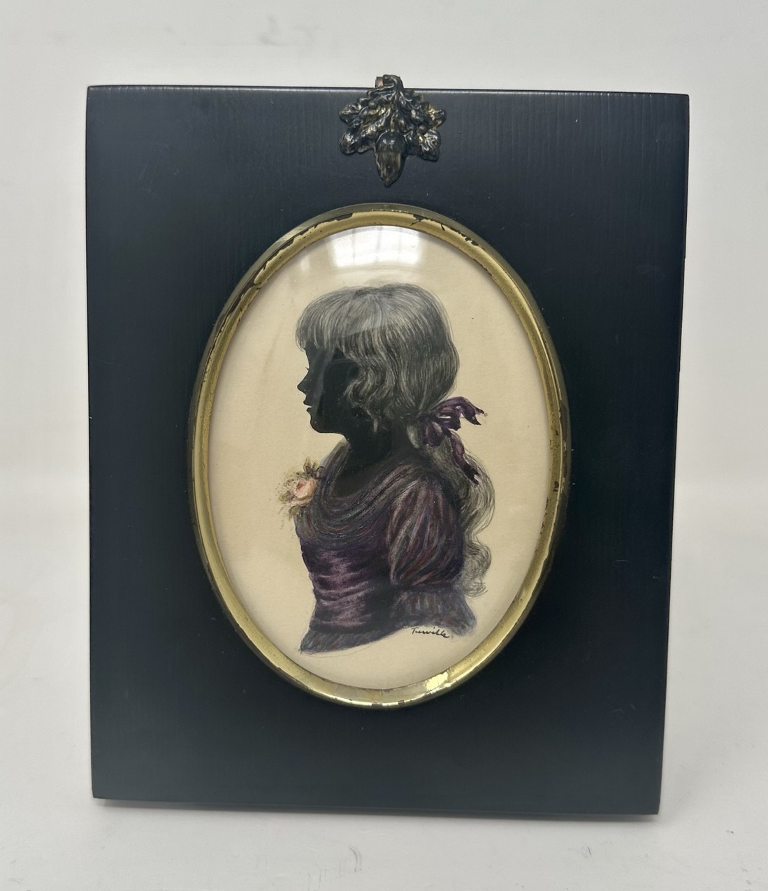 511. Antique Pair English Watercolor Paintings Silhouettes Ebony Frames Signed Turville - Image 7