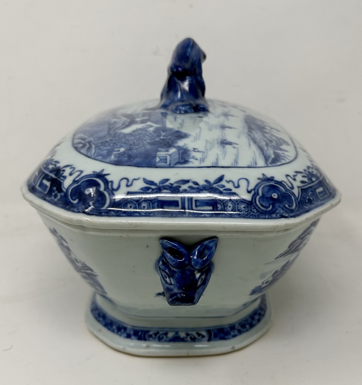 019. Antique Chinese Export Porcelain Blue White Chien Lung Soup Tureen Centerpiece - Image 7
