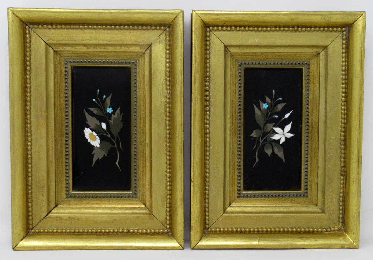 815. Superb Pair Framed Pietra Dura Italian Wall Plaques Still Life Flowers 19thCt - Image 2