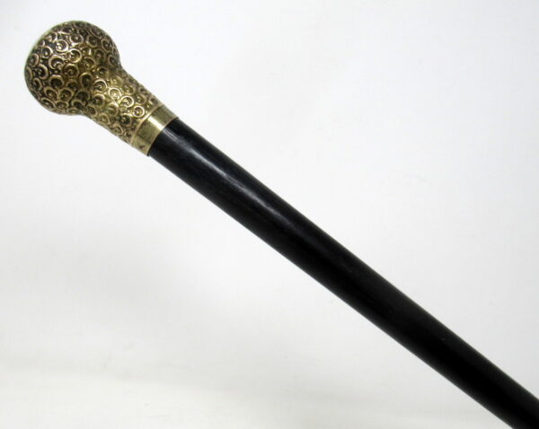 961. Antique Vintage Ebonised Wood Walking Stick 18ct Gold Plated Grip WH Carrington