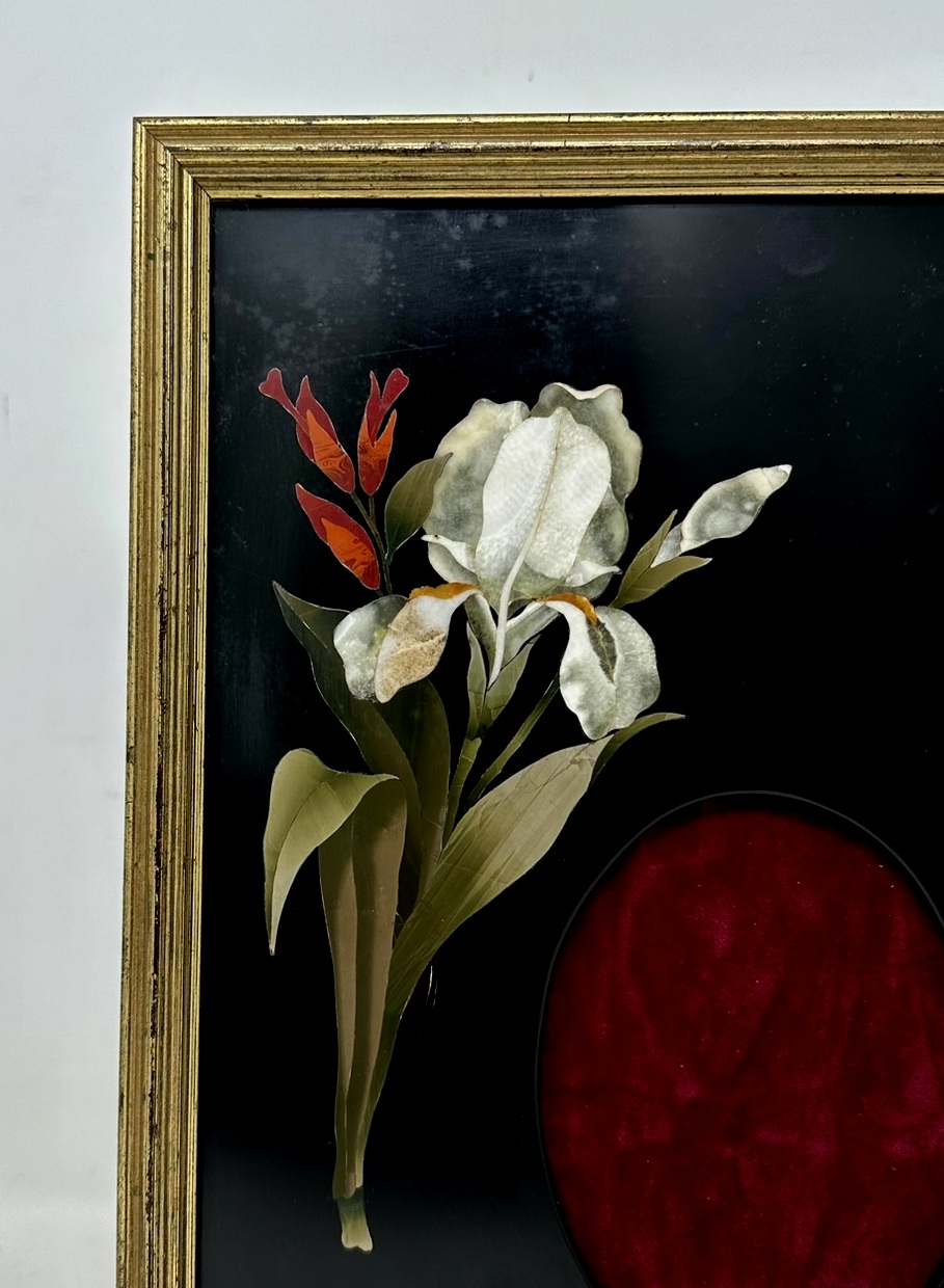 924. Antique Gilt Framed Pietra Dura Italian Photo Picture Frame Still Life Flowers - Image 3