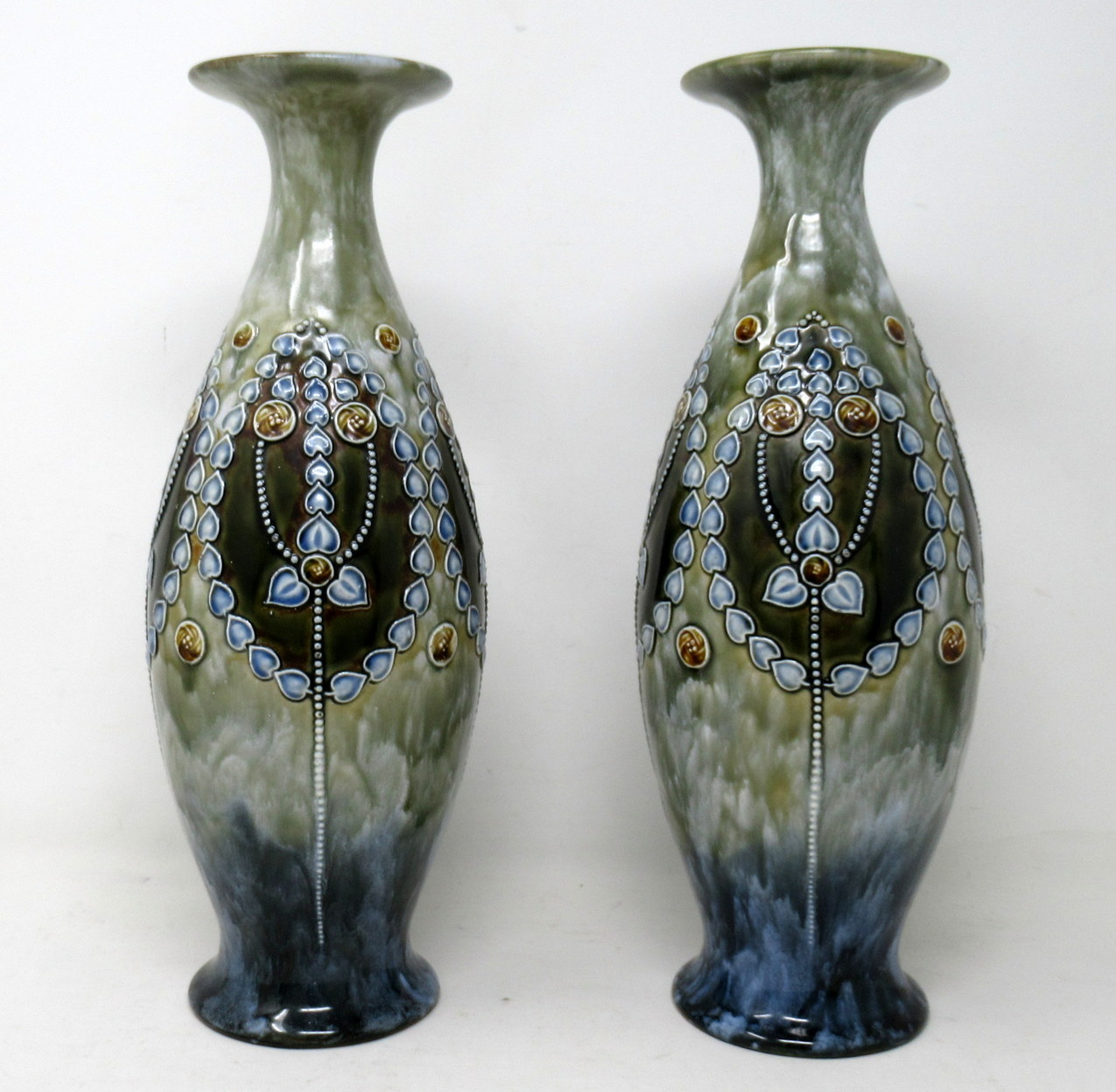 847. Antique Pair English Porcelain Royal Doulton Ceramic Art Nouveau Vases Urns - Image 2
