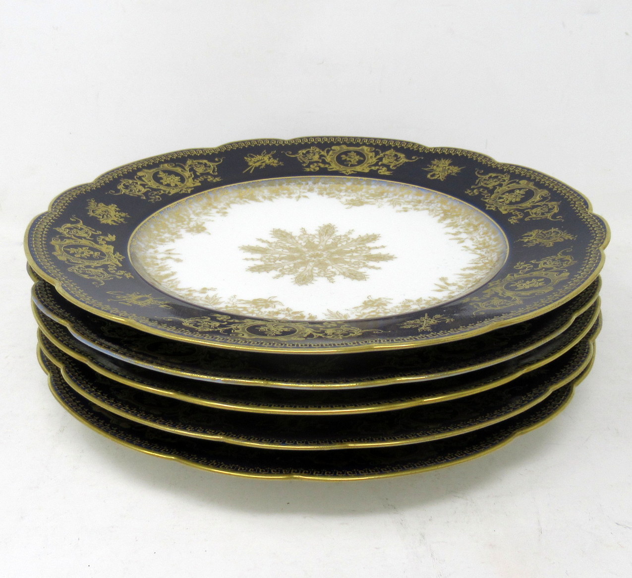 538. Set French Cobalt Blue Gilt Cabinet Plates Limoges France Charles Field Haviland - Image 9