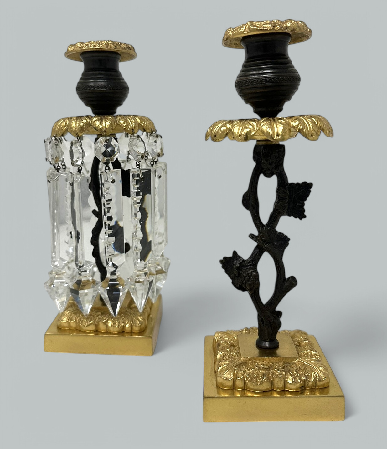 197. Pair English Regency Ormolu Bronze Crystal Lusters Candlesticks Candelabra 19Ct - Image 7
