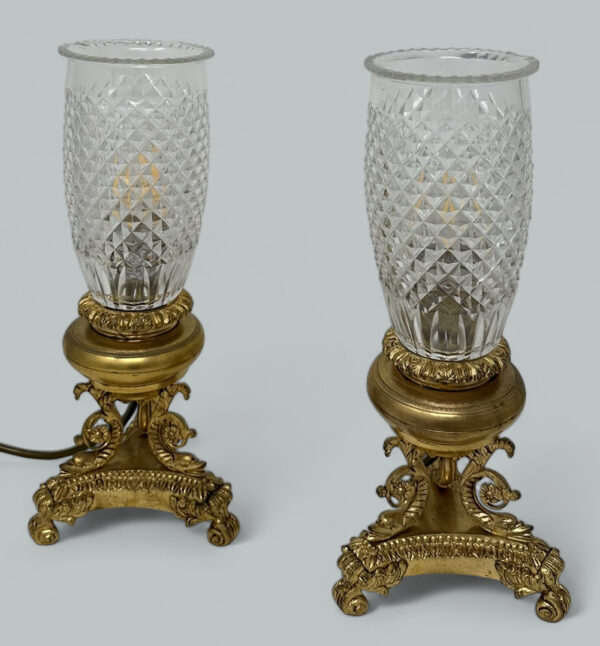 841. Antique Pair of French Doré Bronze Neoclassical Ormolu Gilt Candlesticks Lamps