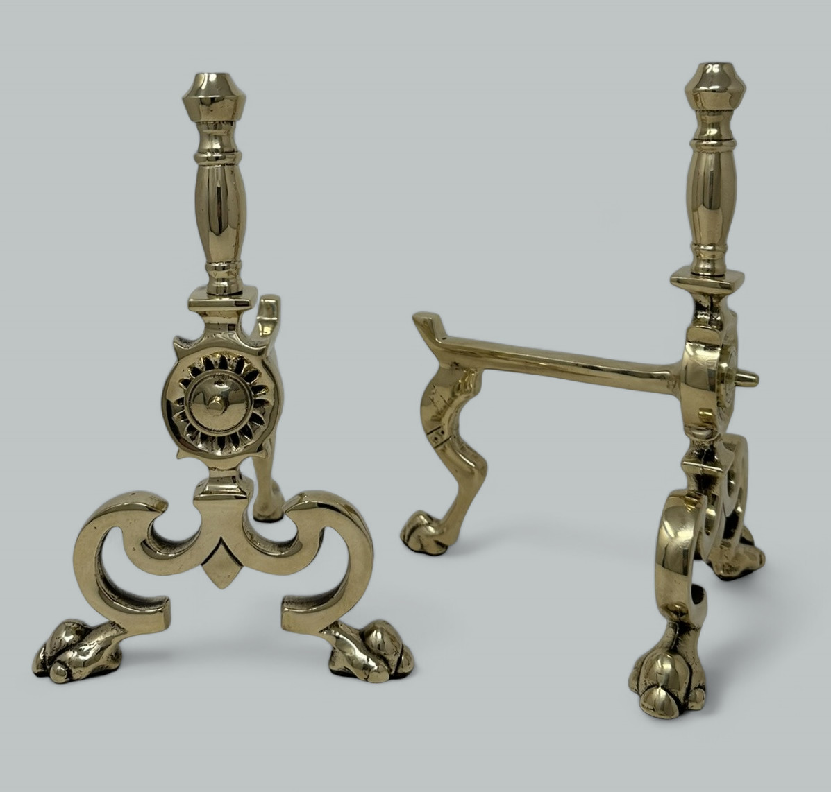 943. Antique Pair English Country House Victorian Brass Fireplace Fire Dogs Andrions - Image 7