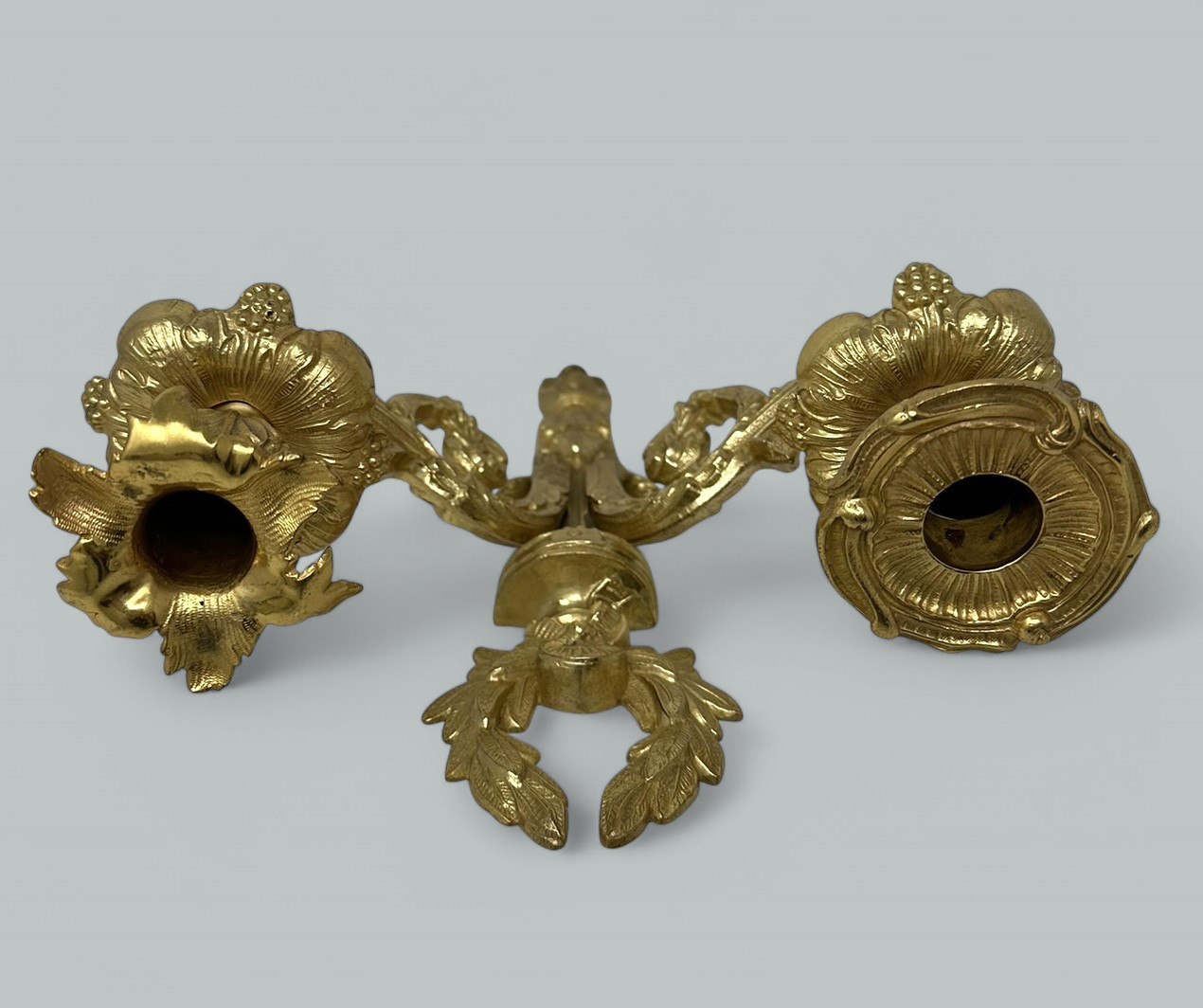 625. Antique Single Ormolu Gilt Bronze Twin Light Wall Candle Sconce Applique 19th Ct - Image 8