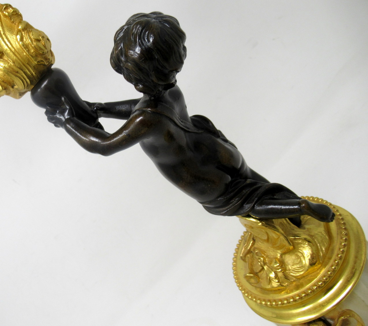 429. Antique Pair Gilt Bronze Ormolu Marble Three Light Candelabra Clodion Grand Tour - Image 6