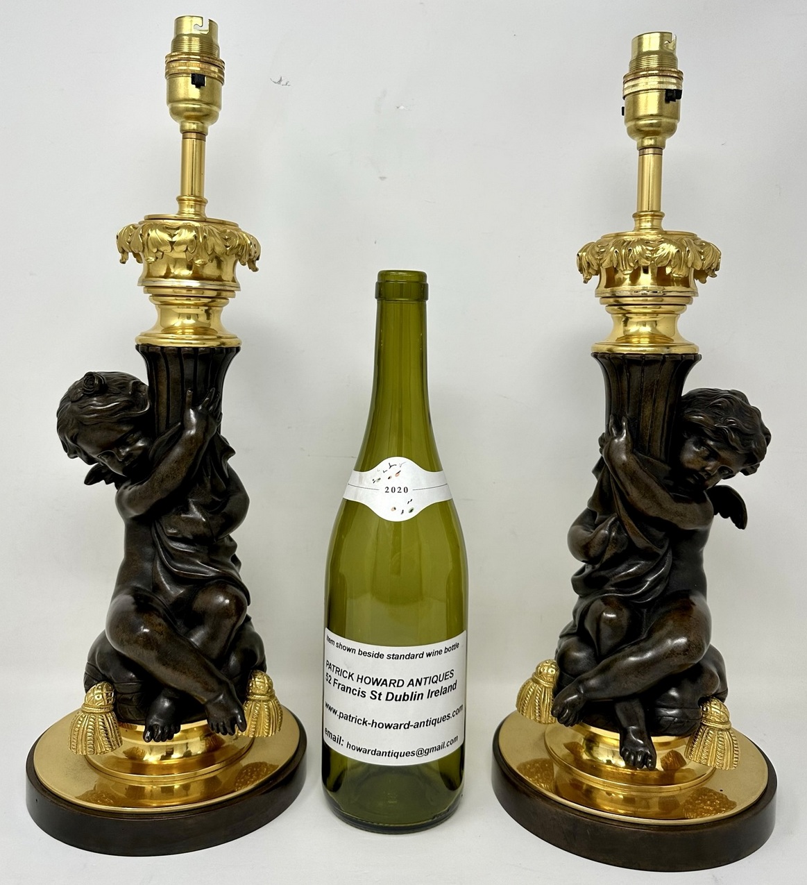519. Antique Pair Gilt Bronze Dore Ormolu Table Lamps Clodion Grand Tour Cherubs - Image 8