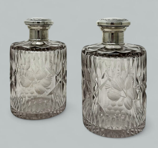 601. Pair Full Lead French Crystal Sterling Silver Toilet Scent Bottles poss Baccarat