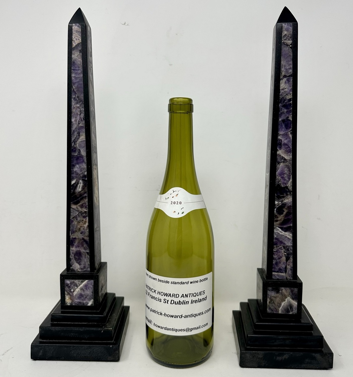 899. Antique Pair Italian Grand Tour Amethyst Blue John Marble Neoclassical Obelisks Columns - Image 11