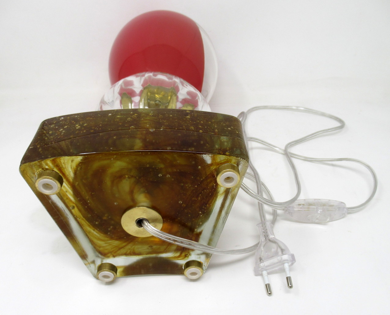 357. Pair Mid Century Italian Murano Glass Lucite Table Lamps Red Crystal Gilt 1950s - Image 8