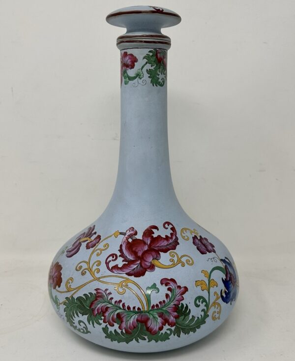 345. Antique Victorian Blue Porcelan Bottle Vase or Urn Ships Decanter Hand Painted