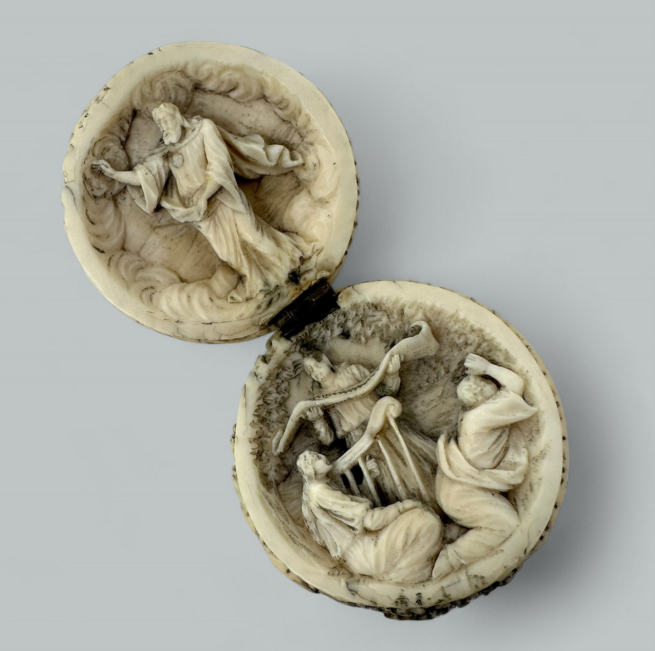 981. Antique Hand Carved Grand Tour Ivory Spheres Diptych Form 19th Century - Image 5