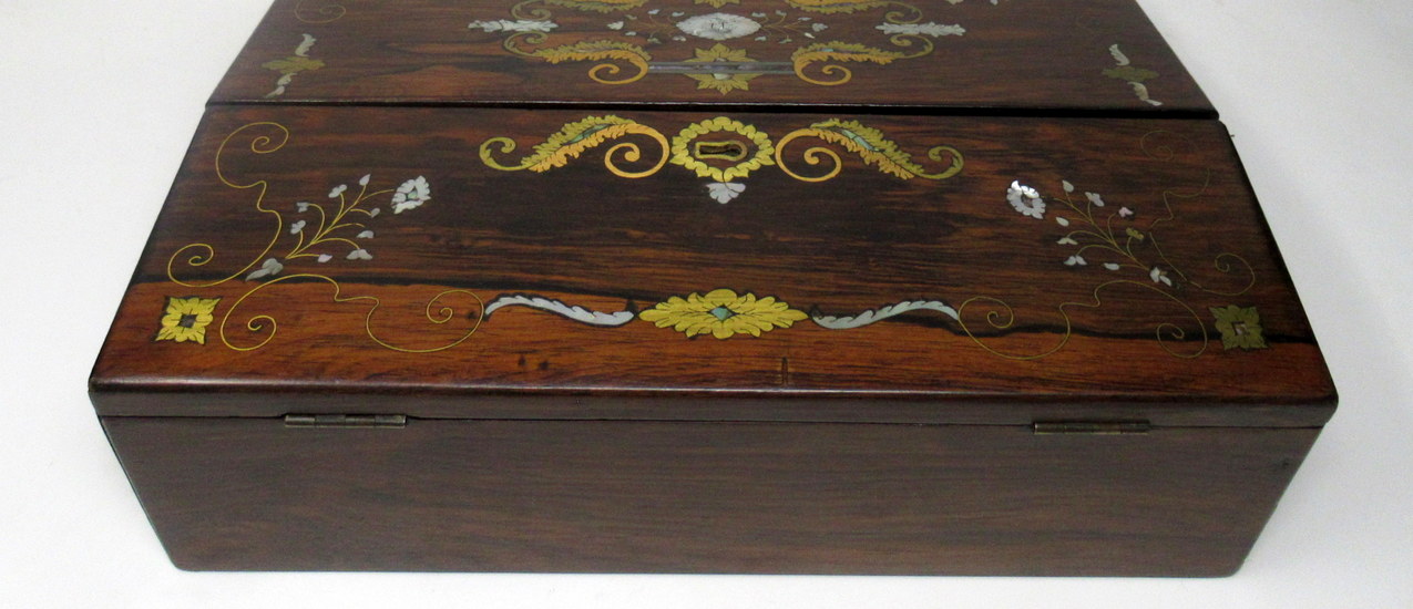 690. Rare Irish Rosewood Mother of Pearl Writing Slope by Austins Dublin Circa 1860 - Image 12