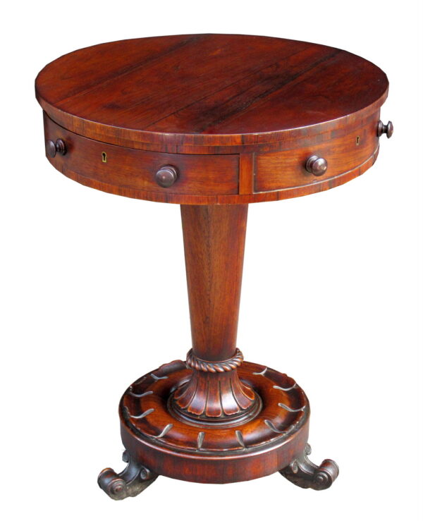 820. Fine Rosewood Library Circular Drum Table attributed Gillingtons Dublin Circa 1835