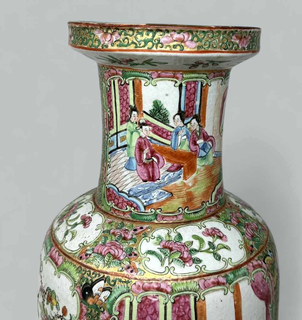 656. Antique Famille Rose Medalion Canton Cantonese Chinese Porcelain Ormolu Vase Urn - Image 8