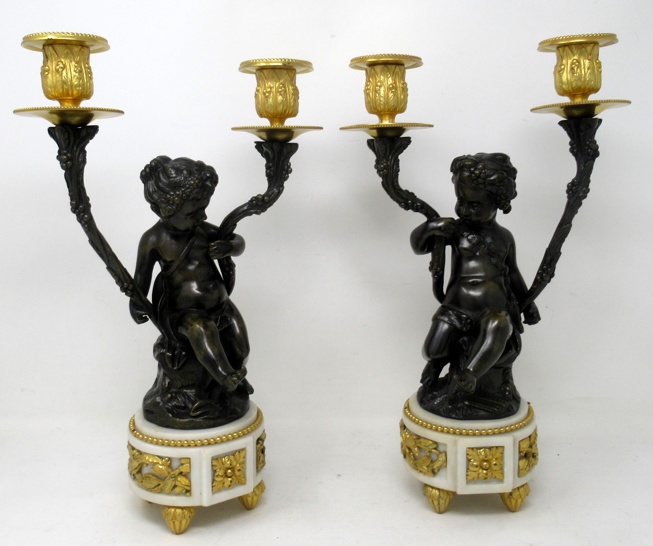 400. Antique Pair Gilt Bronze Ormolu Twin Light Candelabra Clodion Grand Tour Cherubs - Image 3