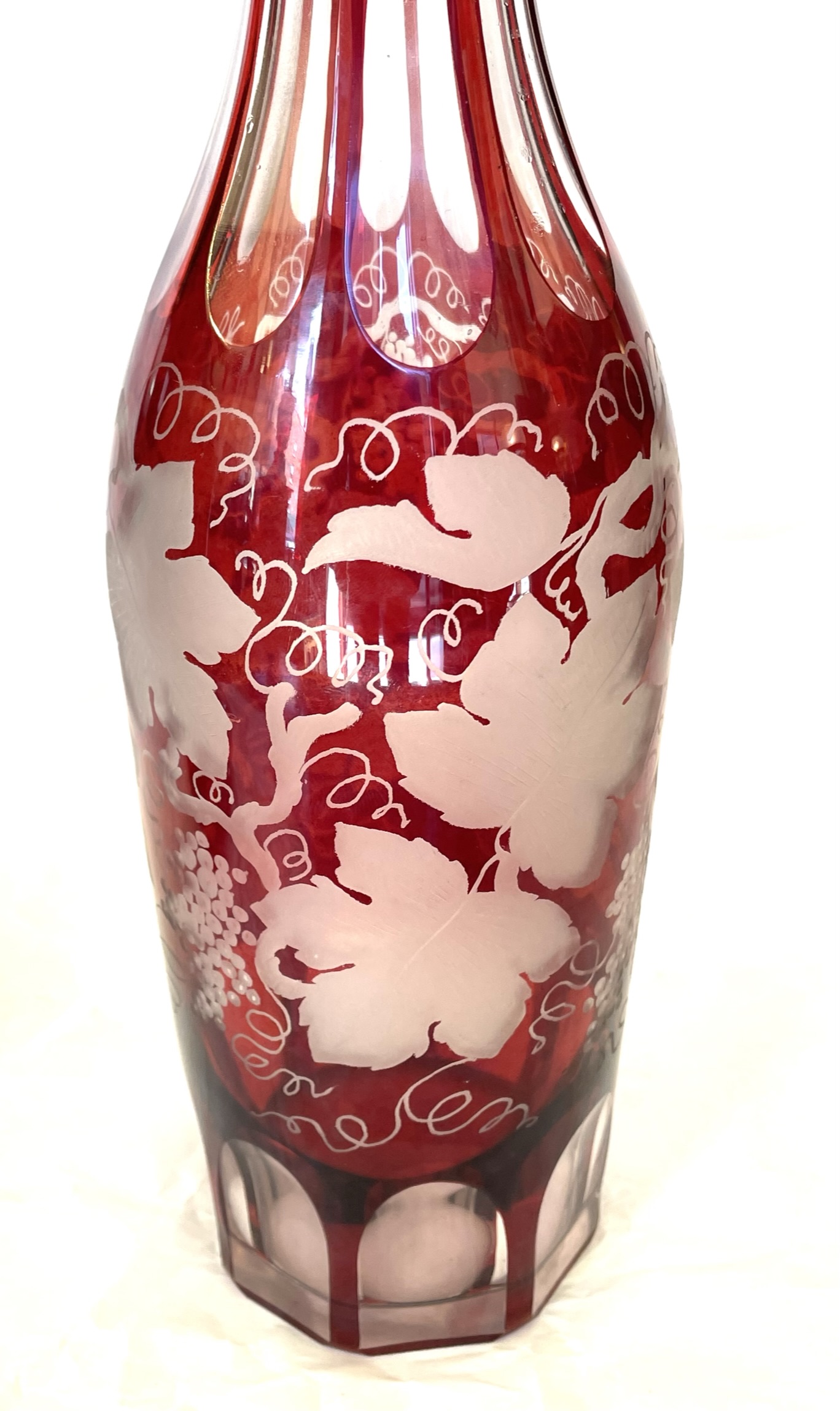 352. Antique Bohemian Chech Ruby Cranberry Glass Decanter Pair Goblets Vases Egermann - Image 5