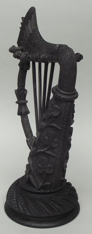 725. Hand Carved Bog Oak Irish Harp Late 19th Ct - Image 2