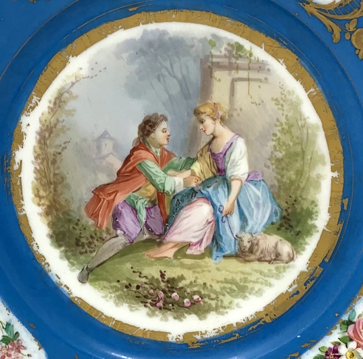 471. Antique Pair French Sevres Hand Painted Celeste Blue Circular Cabinet Plates late 19thCt - Image 5