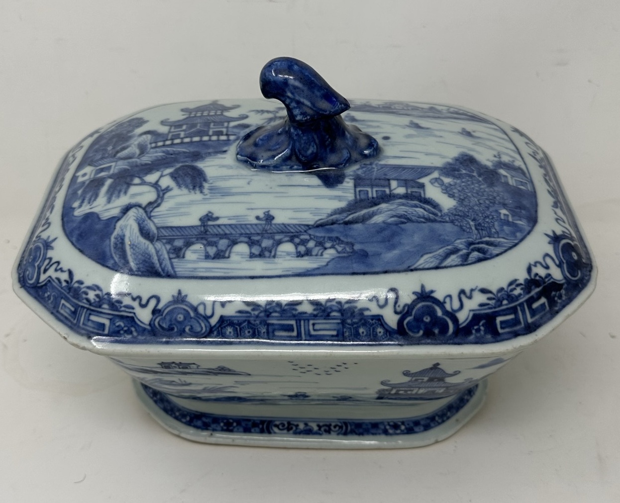 019. Antique Chinese Export Porcelain Blue White Chien Lung Soup Tureen Centerpiece - Image 5
