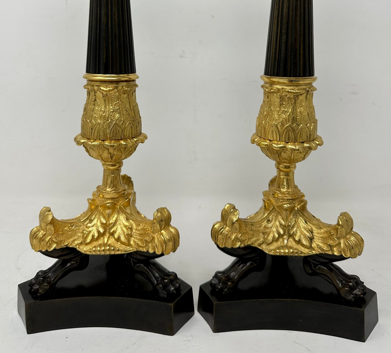 222. Antique Pair of French Doré Bronze Neoclassical Ormolu Gilt Candlesticks Lamps - Image 10