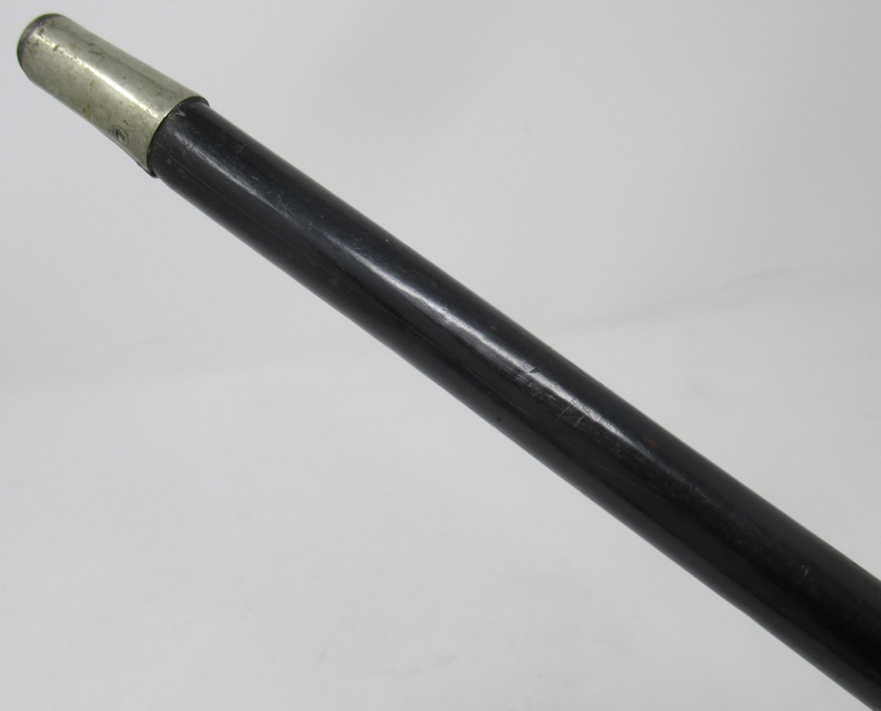 201. Fine Hand Carved Irish Bog Oak Walking Stick Silver Collar 19thCt - Image 9