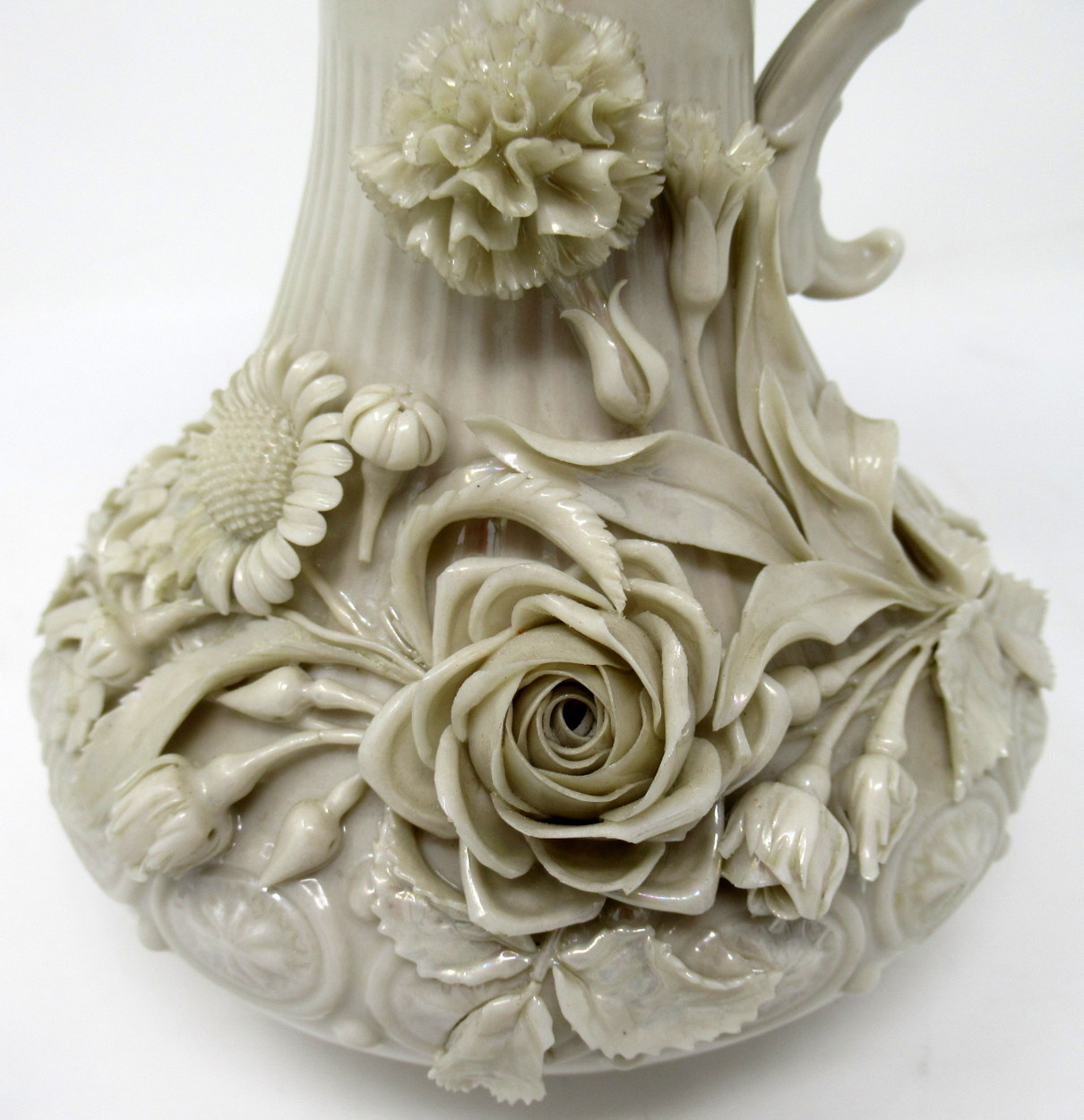 267. Irish Belleek Porcelain Pair Aberdeen Ewers Second Period Black Mark 1891-1926 - Image 6