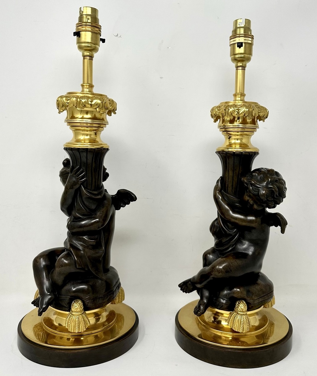 519. Antique Pair Gilt Bronze Dore Ormolu Table Lamps Clodion Grand Tour Cherubs - Image 3