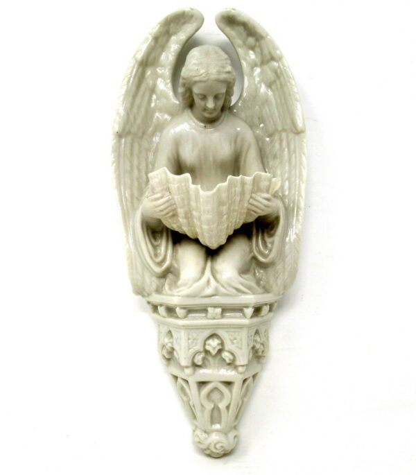 673. Antique Irish Belleek Ireland Porcelain Vase Holy Water Font Stoop Black Mark