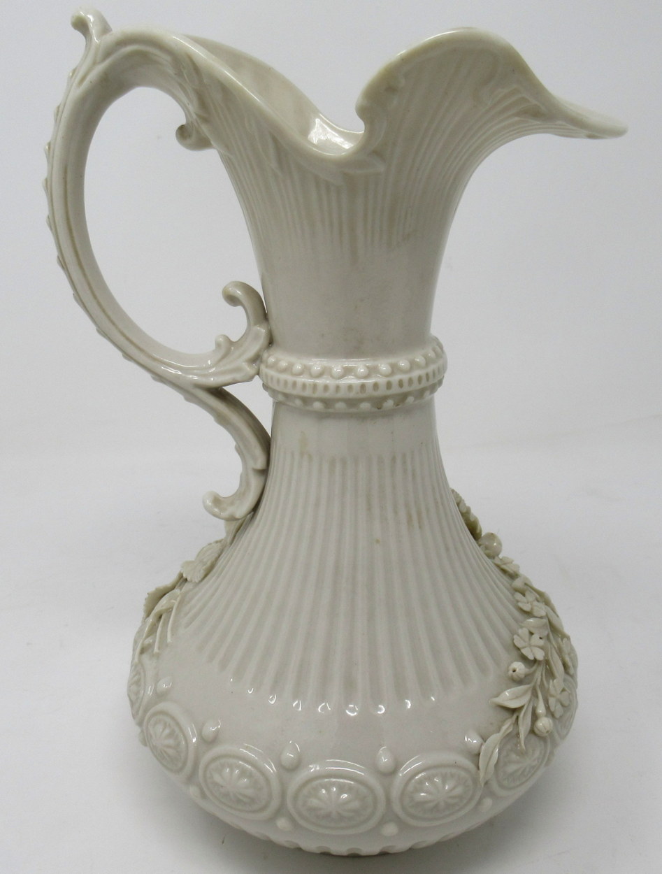 267. Irish Belleek Porcelain Pair Aberdeen Ewers Second Period Black Mark 1891-1926 - Image 4