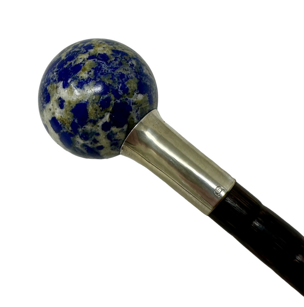 168. Antique Lapis Lazuli Blue John Amethyst Lady's Walking Stick Wooden Parts - Image 3