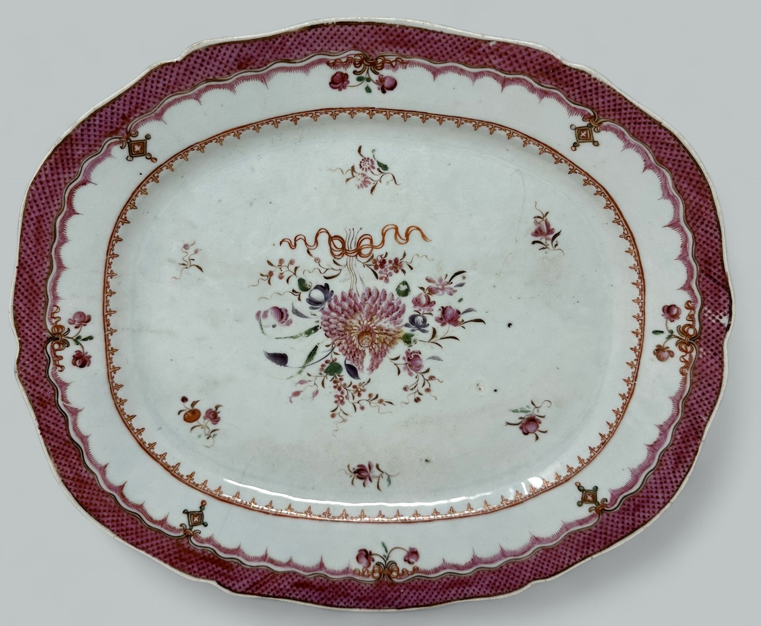 481. Antique Chinese Canton Porcelain Famille Rose Cabinet Plate Charger Qianlong 18C