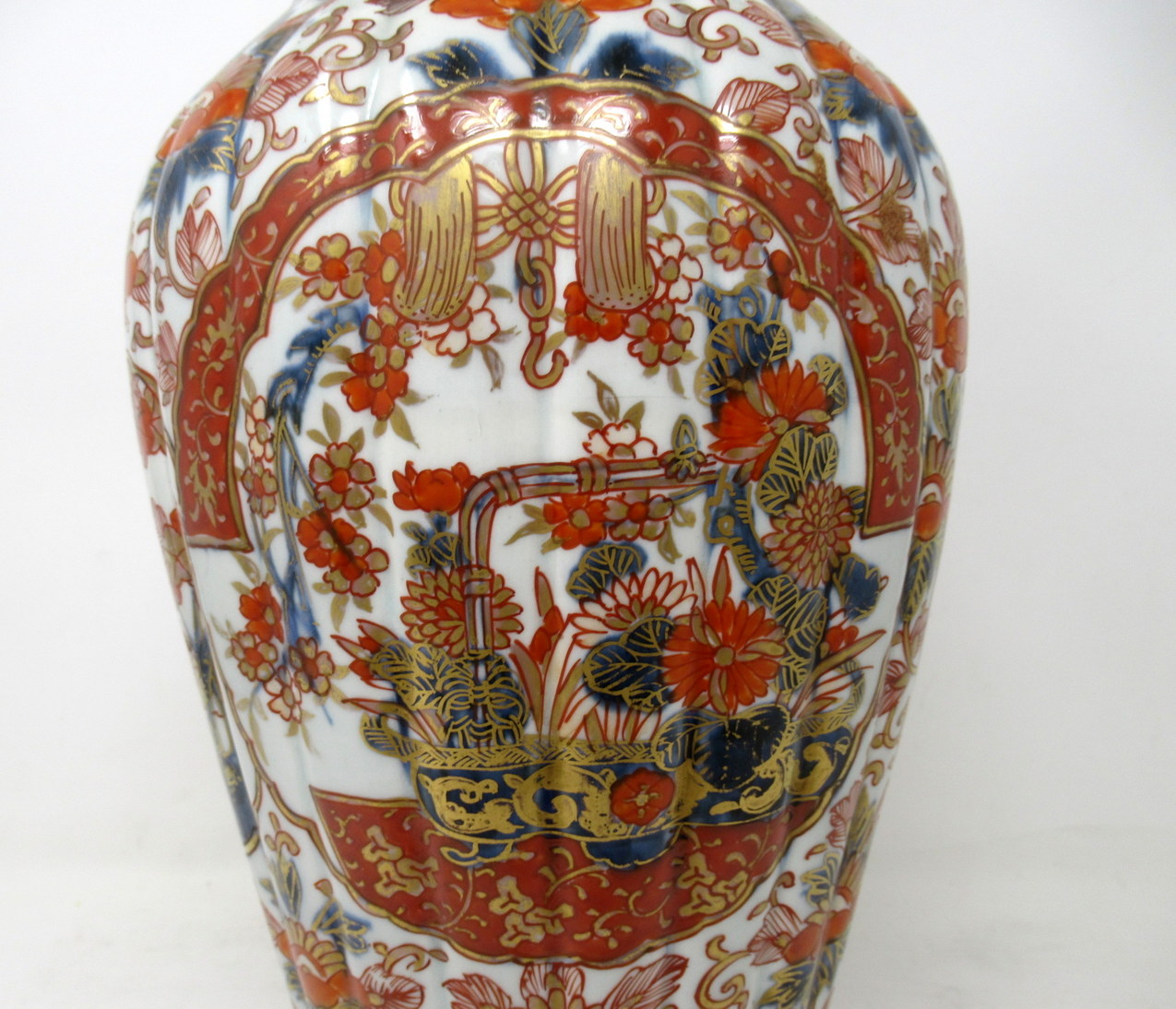 417. Antique Pair Japanese Chinese Imari Porcelain Ormolu Table Lamps Blue Red Gilt - Image 5